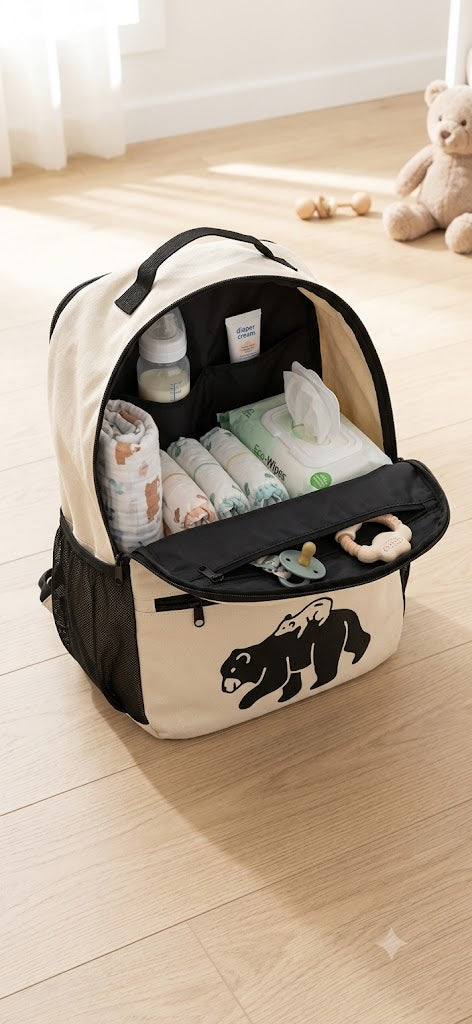 Little Woodland Folk - Utility/Diaper Backpack With Bear Design