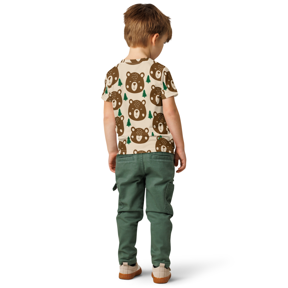 Little Woodland Bear - Kids All-Over Cotton Crew Neck T-Shirt (Non-Embroidered)