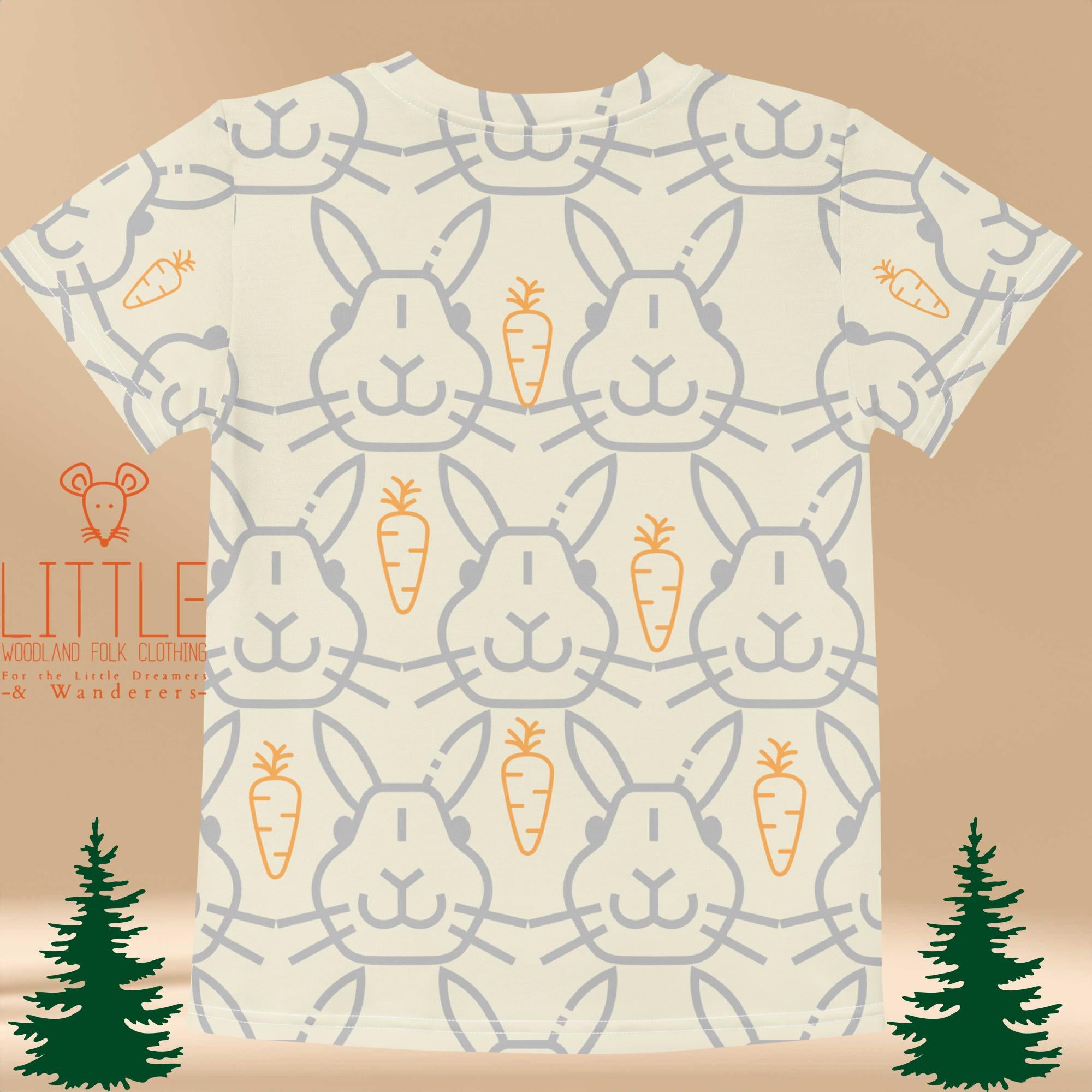 Little Woodland Rabbit - Kids All-Over Cotton Crew Neck T-Shirt (Non-Embroidered)