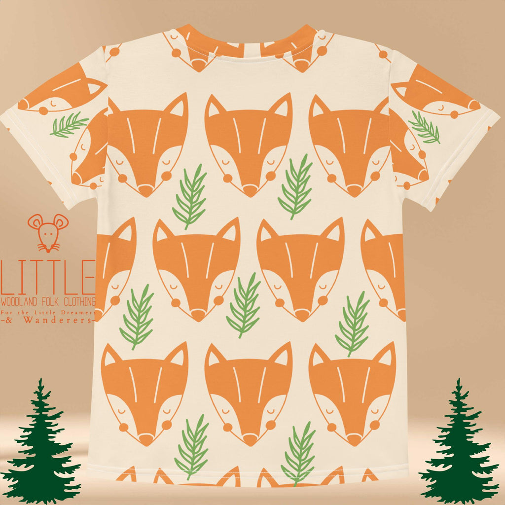 Little Woodland Fox - Kids All-Over Cotton Crew Neck T-Shirt (Non-Embroidered)