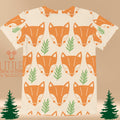 Little Woodland Fox - Kids All-Over Cotton Crew Neck T-Shirt (Non-Embroidered)