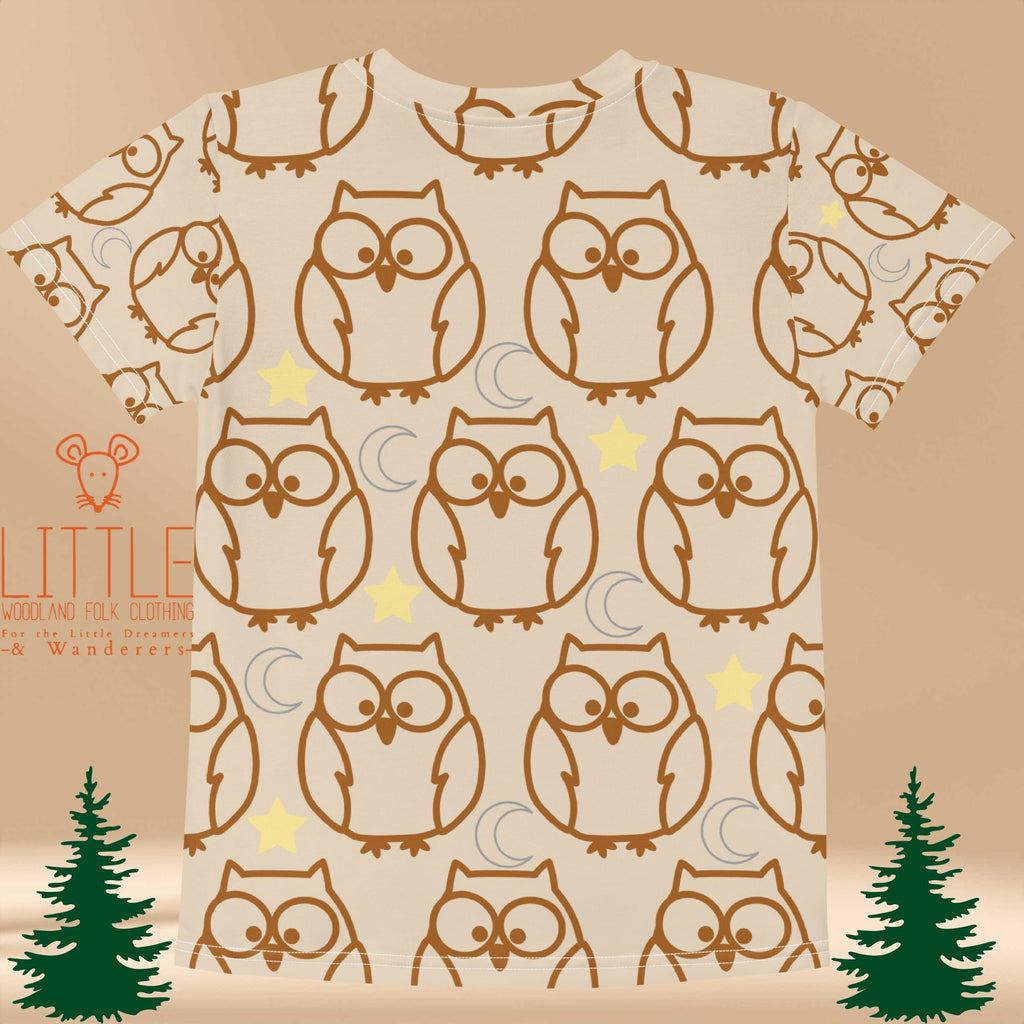 Little Woodland Owl - Kids All-Over Cotton Crew Neck T-Shirt (Non-Embroidered)