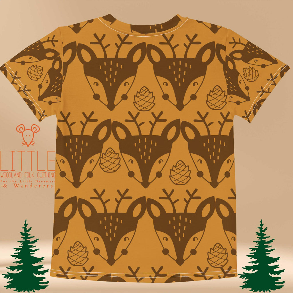 Little Woodland Fawn - Kids All-Over Cotton Crew Neck T-Shirt (Non-Embroidered)