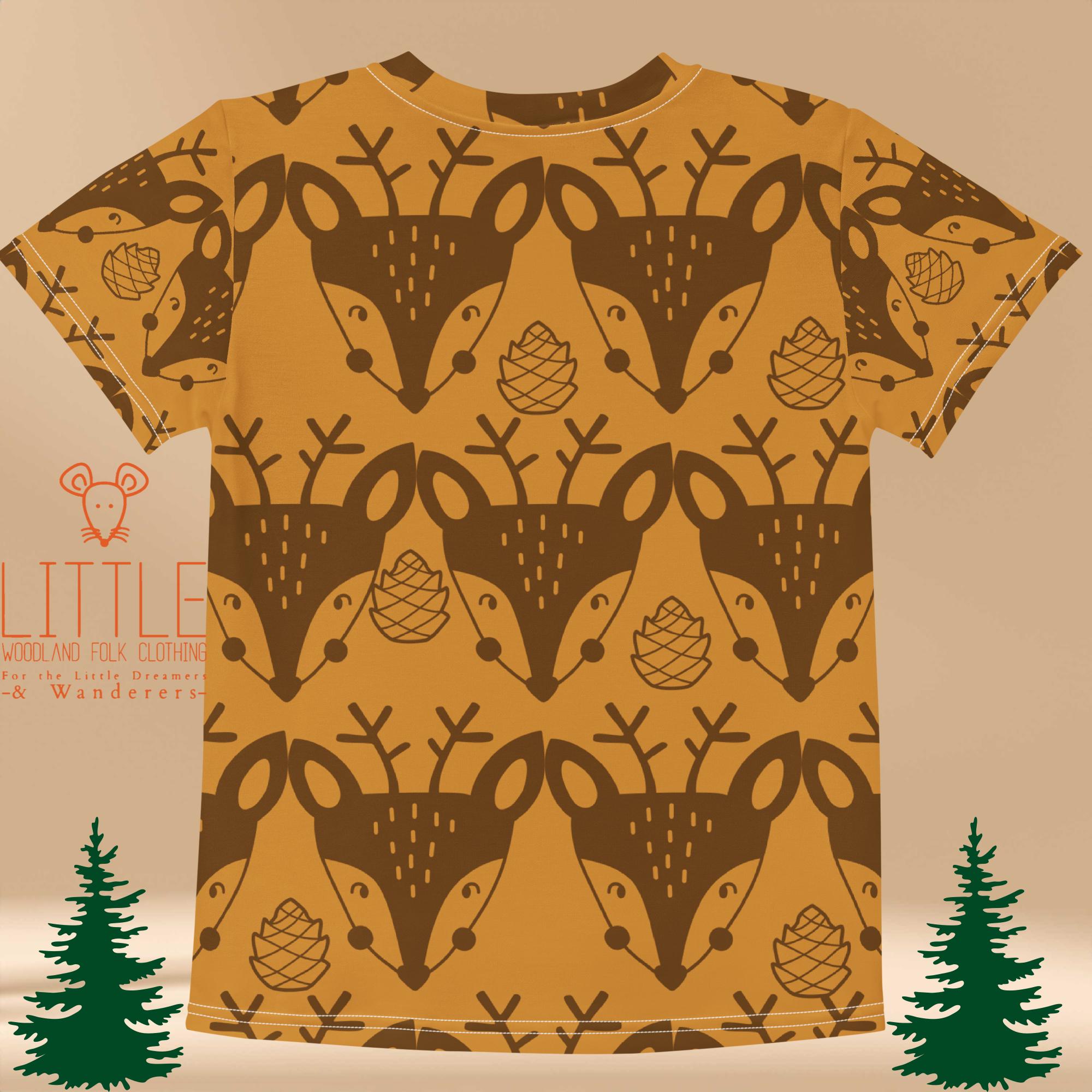 Little Woodland Fawn - Kids All-Over Cotton Crew Neck T-Shirt (Non-Embroidered)