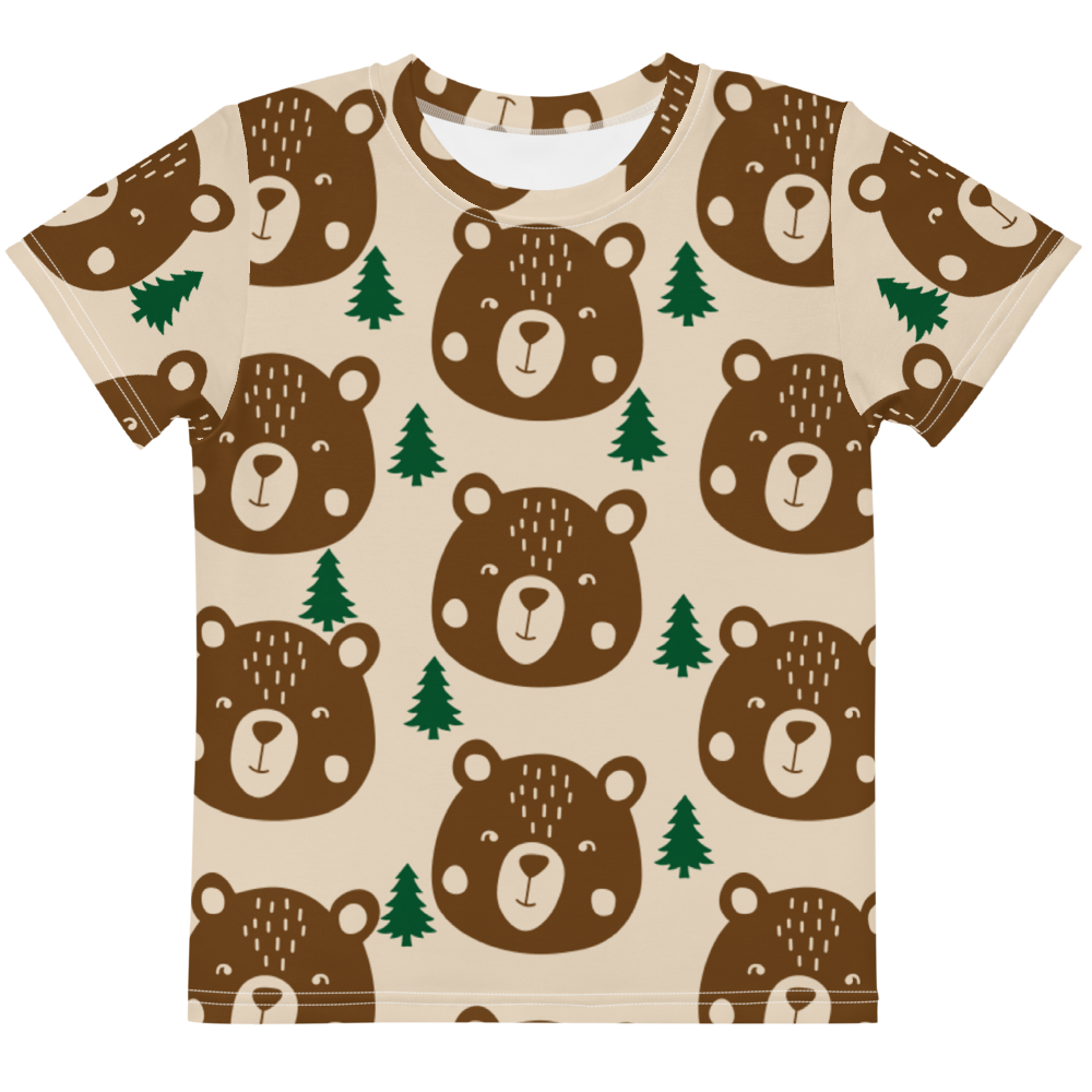 Little Woodland Bear - Kids All-Over Cotton Crew Neck T-Shirt (Non-Embroidered)