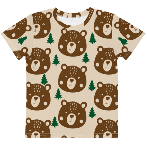 Little Woodland Bear - Kids All-Over Cotton Crew Neck T-Shirt (Non-Embroidered)