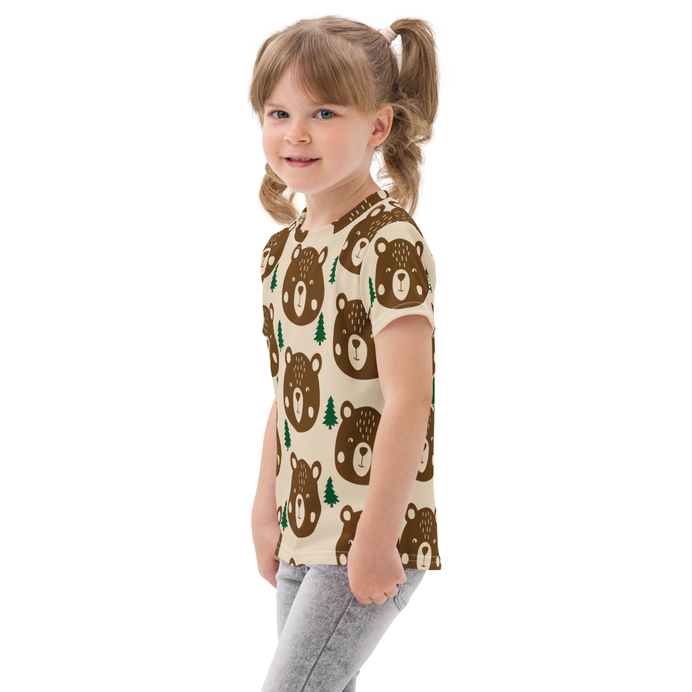 Little Woodland Bear - Kids All-Over Cotton Crew Neck T-Shirt (Non-Embroidered)