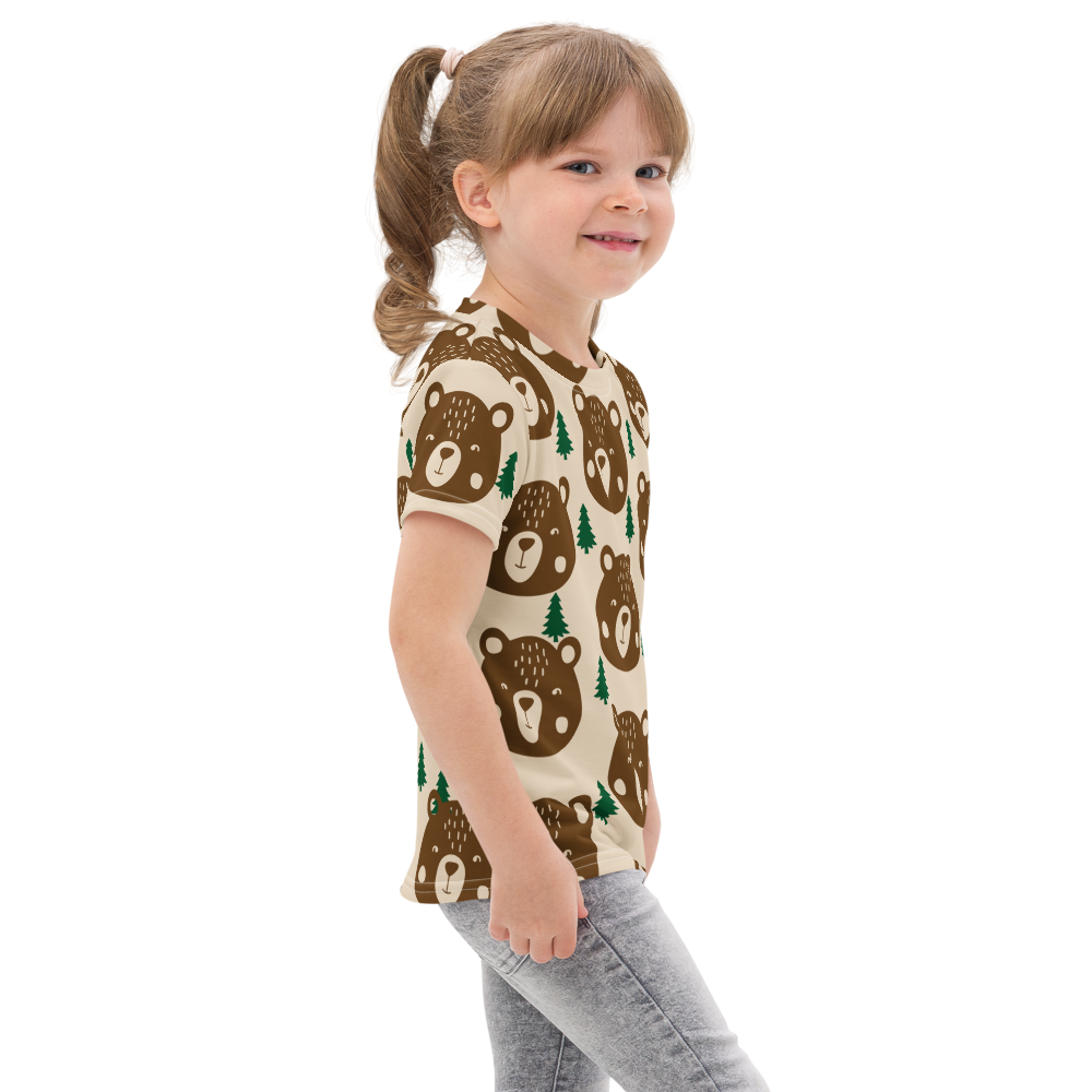 Little Woodland Bear - Kids All-Over Cotton Crew Neck T-Shirt (Non-Embroidered)
