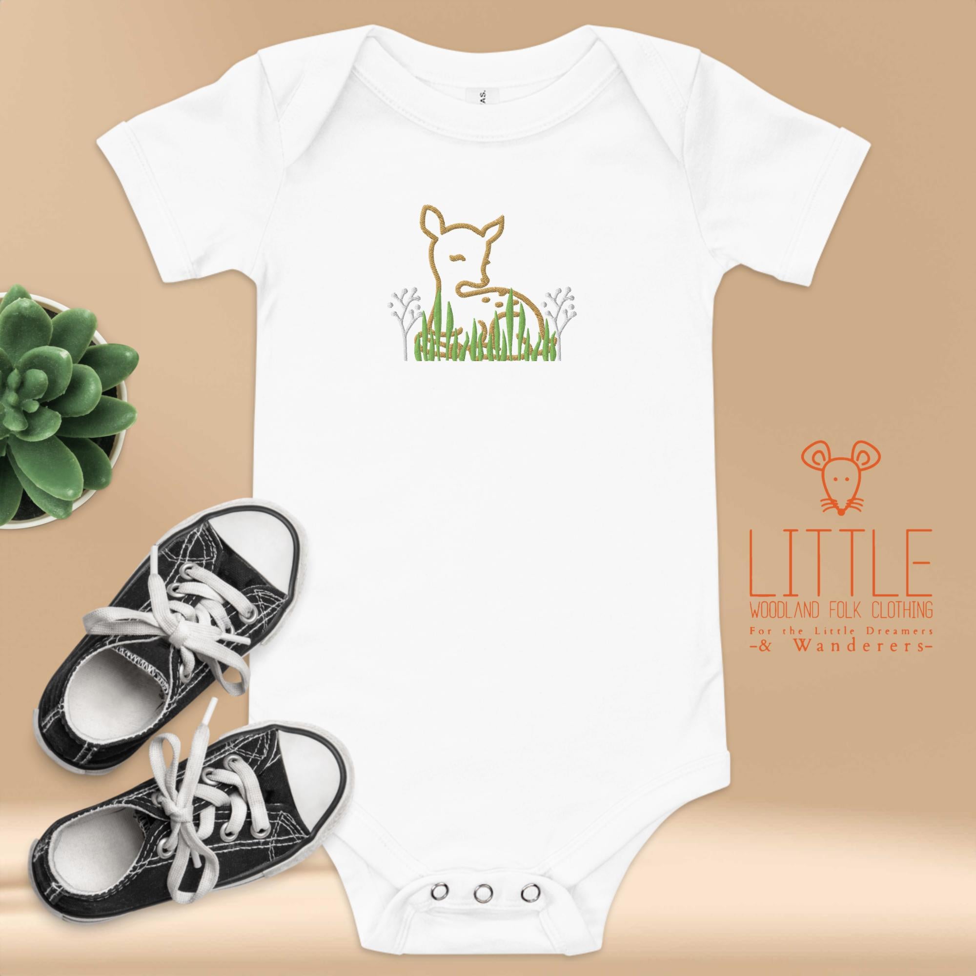 Little Woodland Fawn - Embroidered Cotton Baby Bodysuit