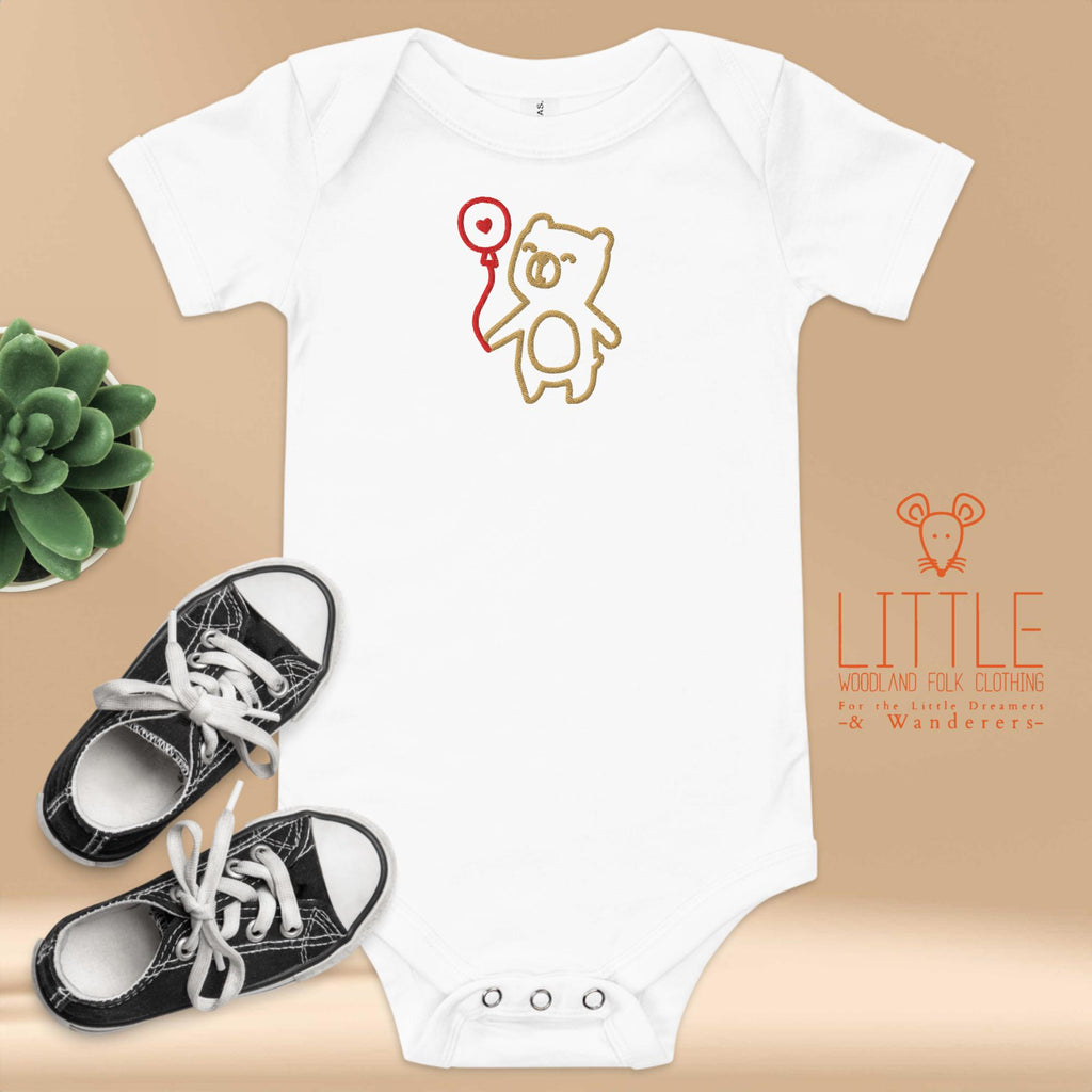 Little Woodland Bear Balloon- Embroidered Cotton Baby Bodysuit